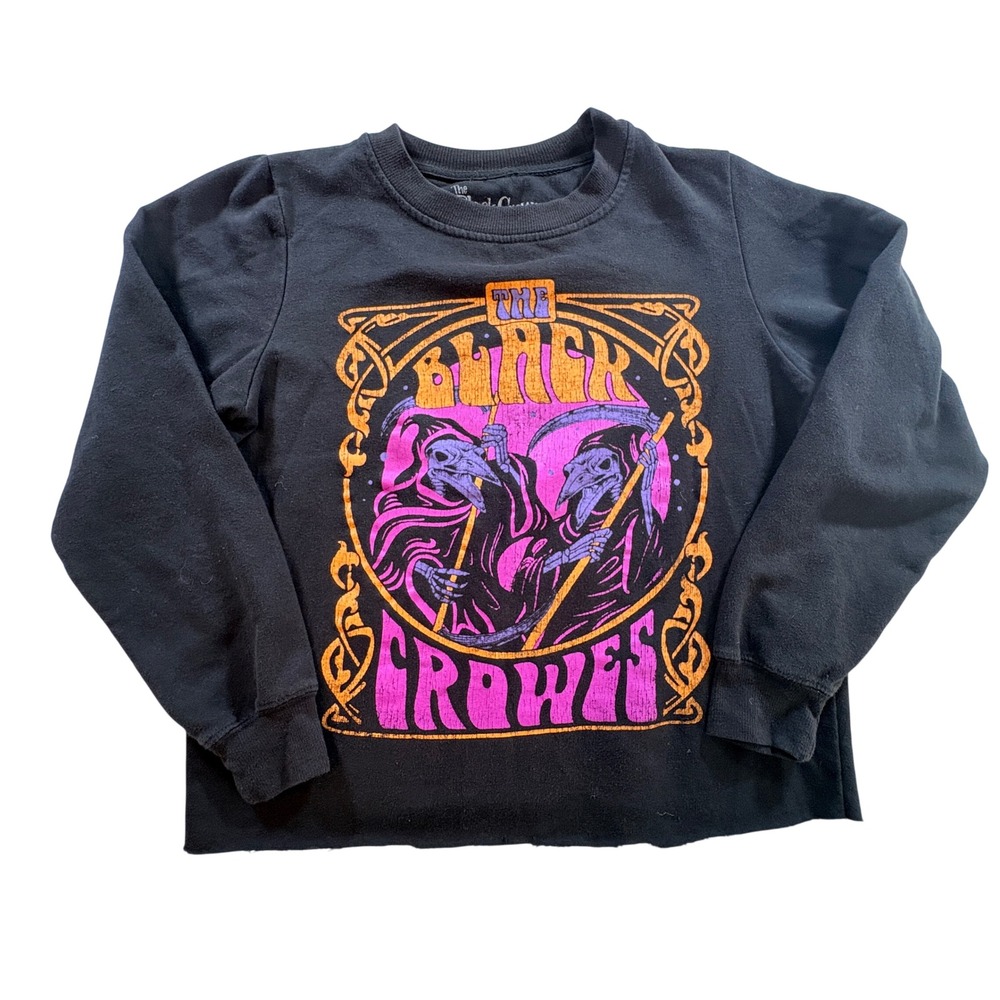 The Black Crowes Sweatshirt Womens S Black Graphic Raw Hem Rock Band Merch